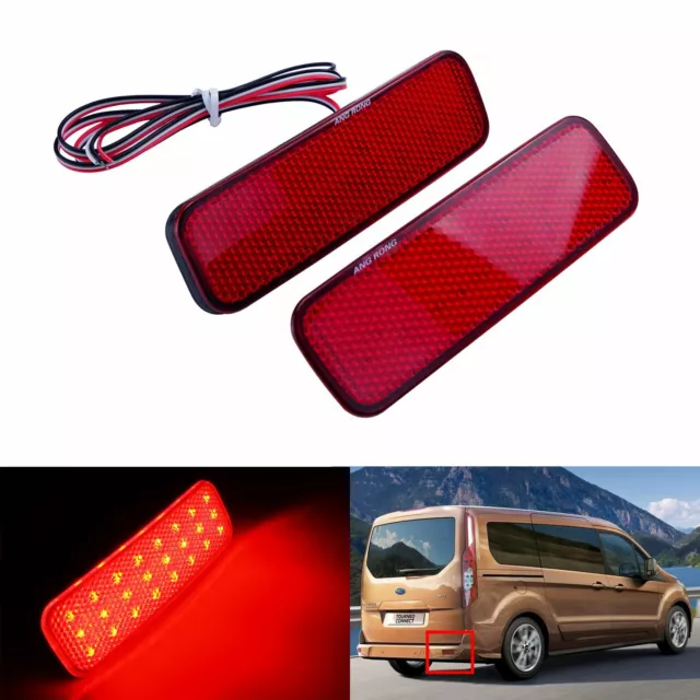2x Red Lens LED Rear Bumper Reflector Tail Stop Brake Light For Ford Transit 13+