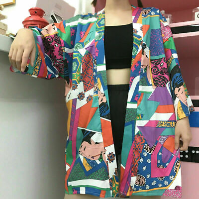 Girls Japanese Kimono Jacket Coat Haori Harajuku Tops Loose Cardigan Outwear Top