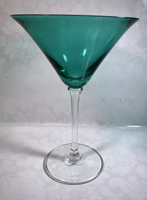 Vera Wang Crystal Wedgewood Martini Glass Emerald/Peacock Green Cup Clear Stem