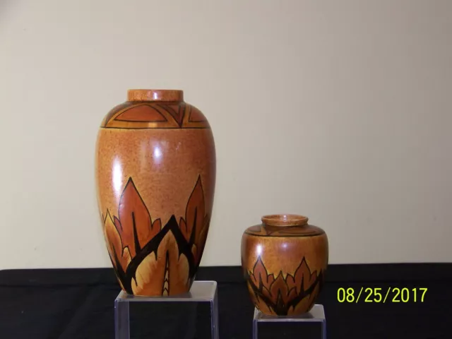 Pair Clews Chameleon Ware Hand Painted Persian Motif Art Deco Era c1930's Vases