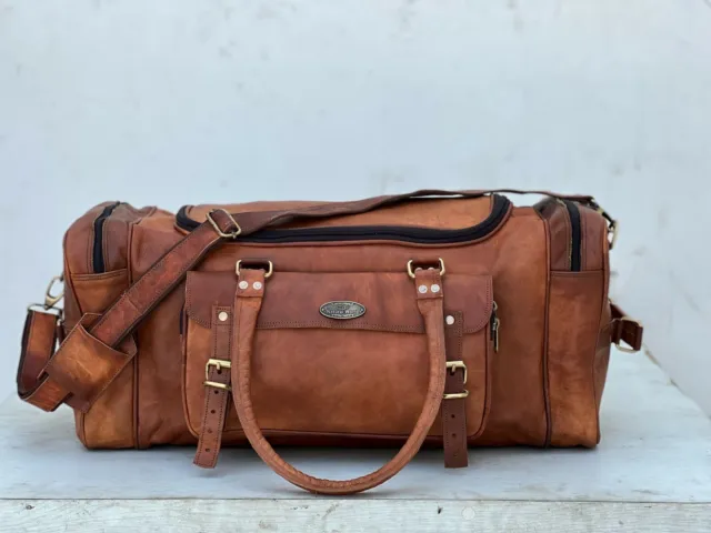 Men Leather Travel Gym Bag Luggage Vintage Duffel Simple Garment Duffle New