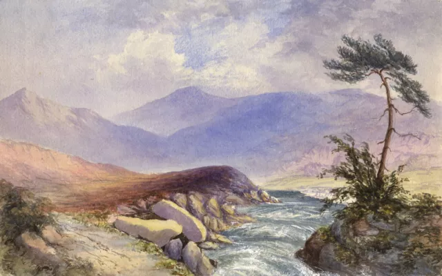 Picturesque Mountain Landscape with Stream – early 19th-century watercolour