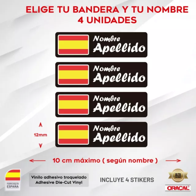 4 Pegatina Bandera De España Y Nombre Personalizado Stickers Calcas Vinilos