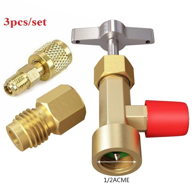 Adattatore serbatoio serbatoio refrigerante 1/4 SAE femmina 1/2 Acme maschio-R134A può toccare 1/2 Acme a 1/4 SAE guarnizione tubo apribottiglie 34 Adattatore serbatoio serbatoio refrigerante 1/4 SAE femmina 1/2 Acme maschio-R134A può toccare 1/2 Acme a 1/4 SAE guarnizione tubo apribottiglie 34