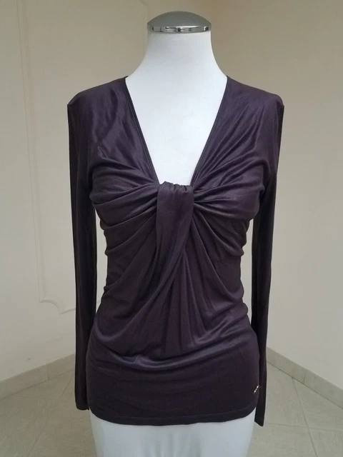 New $ 585 Draped Salvatore Ferragamo Top Blouse front knot Grape plum sz s Italy