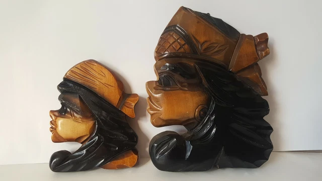 Hand Carved Wood Face Head Sculpture Native Art Wall Decor Plaque Intarsia