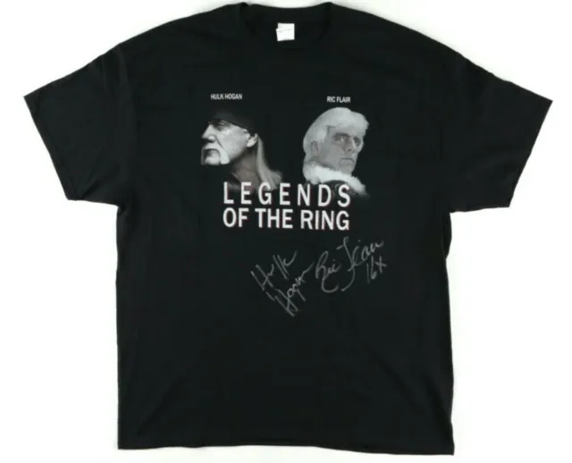 WWE Hulk Hogan & Ric Flair Signed & Inscribed Legends Wrestling Shirt  JSA COA