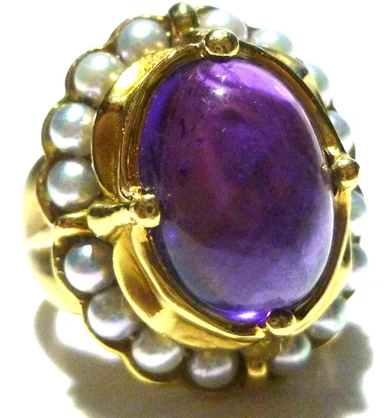 Seidengang Roman Greek Etruscan Style 18K Gold Amethyst & Pearl Womens Ring