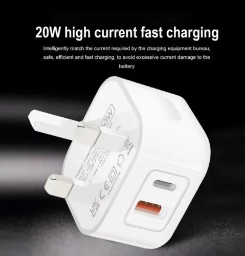For iPhone 14 13 12 11 Pro XR XS Fast Charging 20W USB-C PD Plug Charger Cable 3