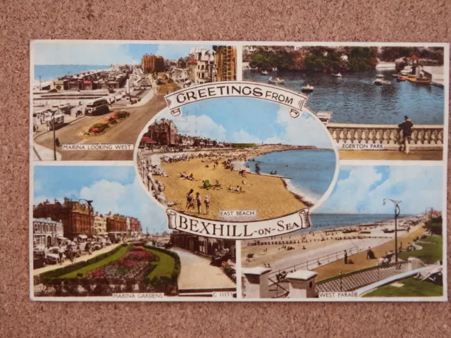 R&L Postcard: Greeting from Bexhill on Sea, Sussex, Multi View, Beach, Marina