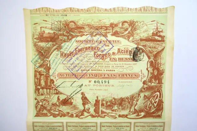 Russian Bond Hauts Fourneaux Forges Et Acieries En Russie 500 Francs Paris 1898