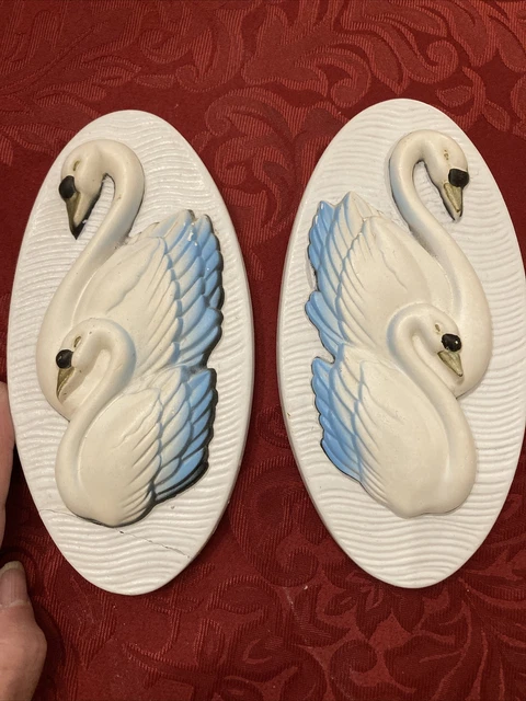 Set Of  2 Miller Studio 1965 Swan  Chalkware Wall Plaques White Background