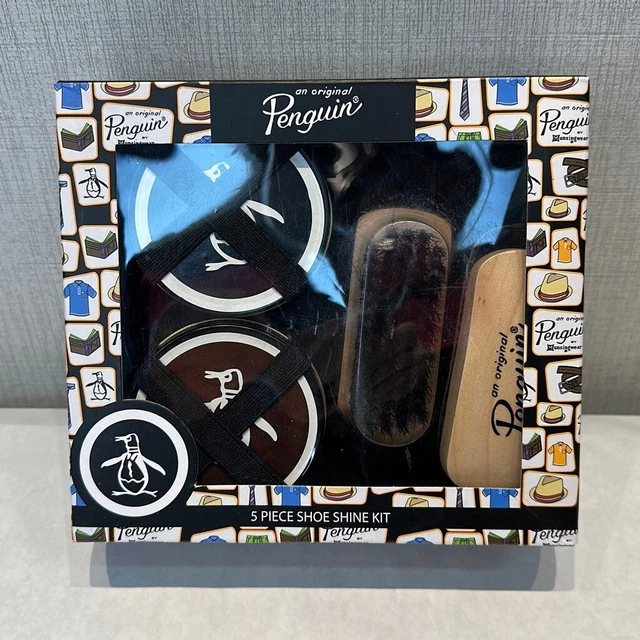 NEW Penguin 5 Piece Shoe Shine Kit Brushes Polishes Cloth