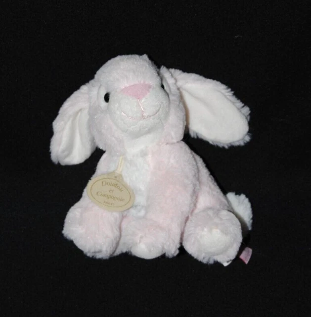 Peluche lapin rose blanc musical DOUDOU ET COMPAGNIE boite à musique 16 cm TTBE