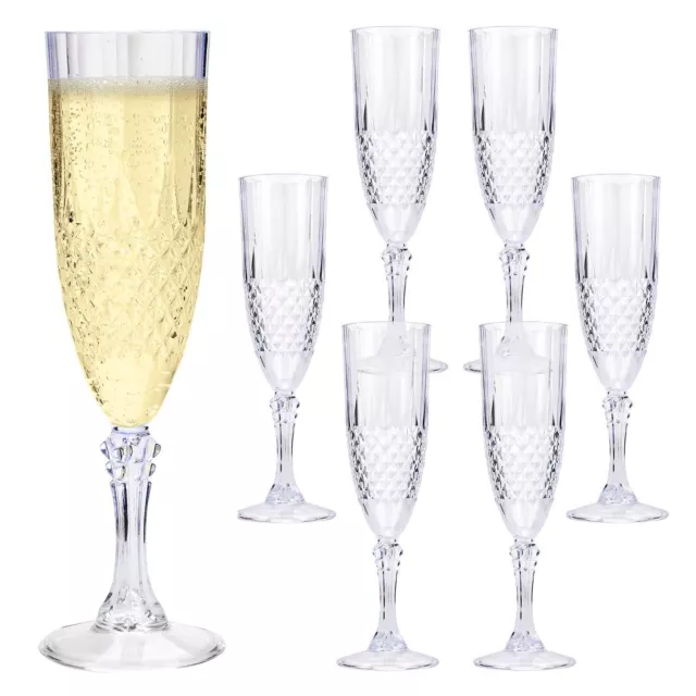 6 x Crystal Effect Clear Plastic Champagne Flute Party Glasses Decorative Mugs