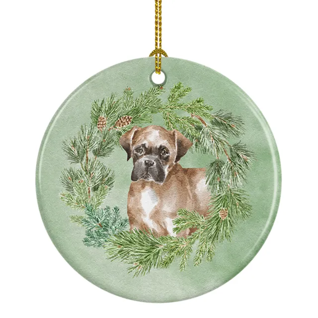 Boxer Puppy Fawn Christmas Wreath Ceramic Ornament CK8883CO1