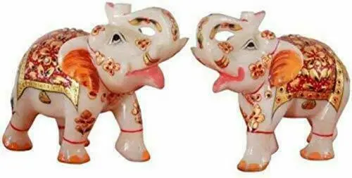 Indien Traditionl Pierre Sculptures Éléphant Pour Décor Maison Lot De 2