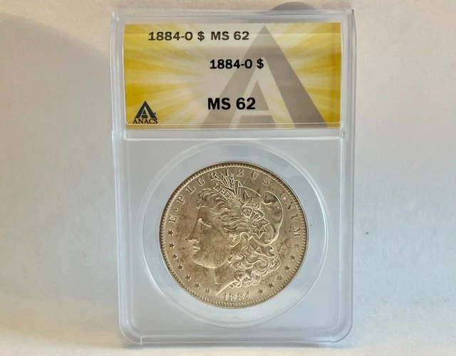 Morgan Silver Dollar 1$ 1884-O Anacs Graded Ms-62 Ms62