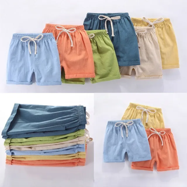 Children Kids Boy Girl Cotton Linen Casual Summer Shorts Elastic Waist Pants
