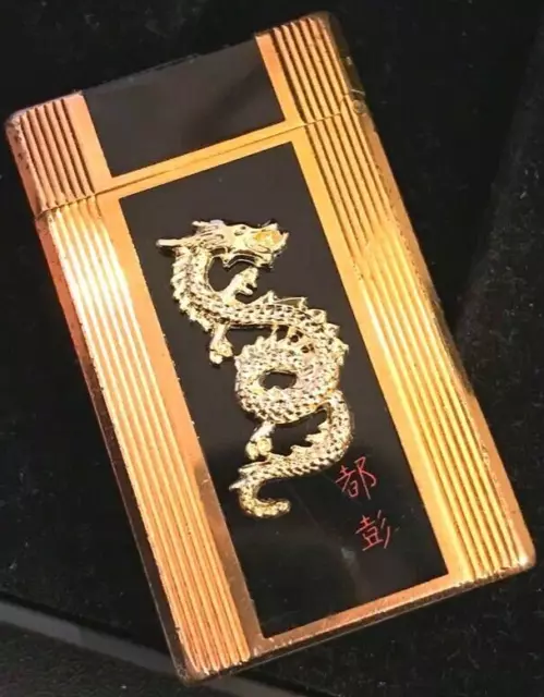 Working S.T. Dupont Gas Lighter Black Gold Dragon without box