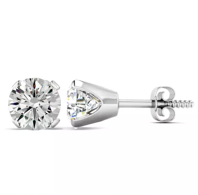 1/2 Carat Moissanite Stud Earrings Set in 14 Karat White Gold & Screwback