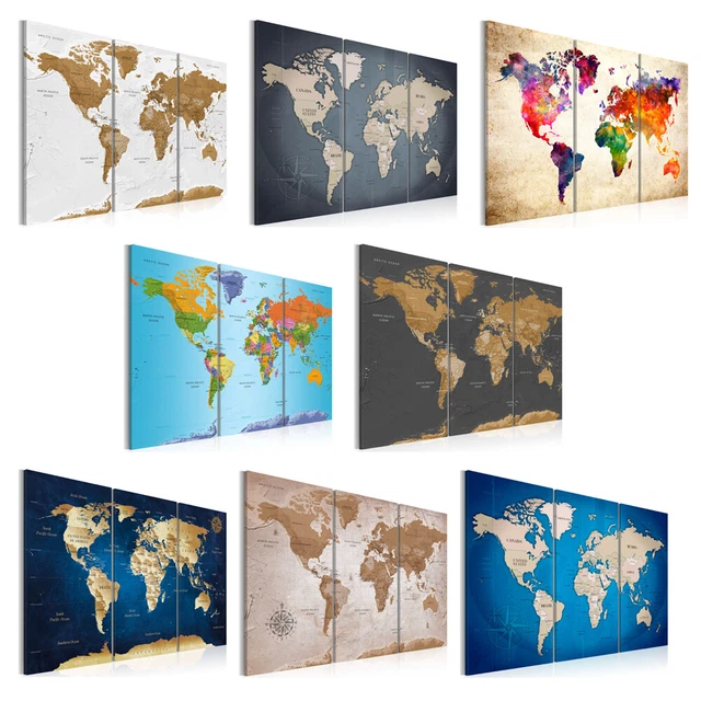 Mapa Mundi Pared Grande - Impreso Tela 370gr/m2 Con Textura/Lienzo - 9