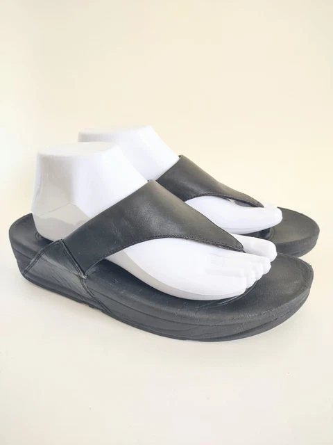 FitFlop Lulu Womens Size 9 Shoes Black Leather Slip On Thong Cushion Sandals