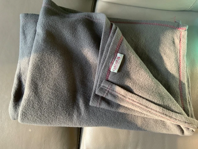 QATAR AIRWAYS grey fleece airline blanket travel throw