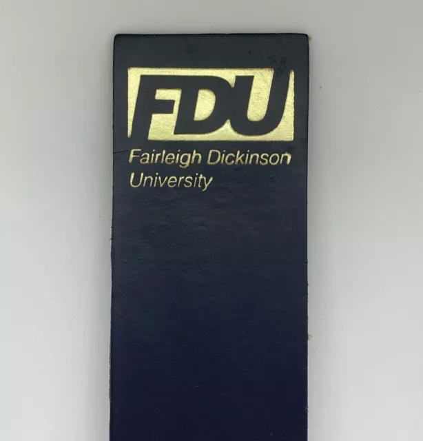 VTG FDU Fairleigh Dickenson University Navy Leather Bookmark Embossed In Gold Ne 2