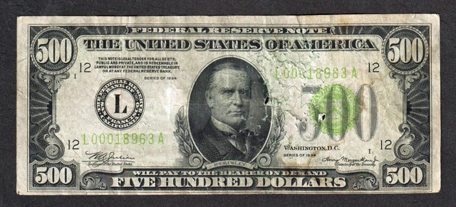 $500 1934 FRN, Fr. 2201-L  Five Hundred - San Francisco  Light Green Seal VF
