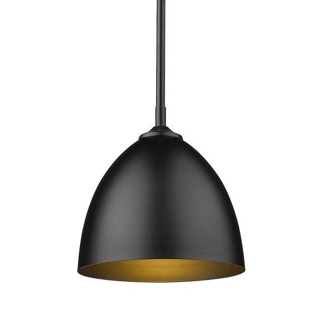 Golden Lighting Zoey 1 Light Small Pendant, Black/Black Shade - 6956-SBLK-BLK