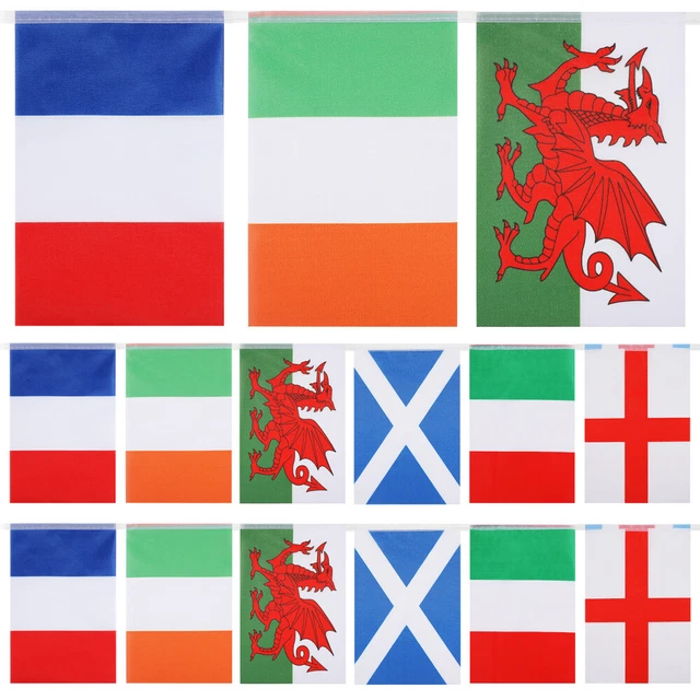 Lot De 24 Drapeaux Six Nations Rugby - 14x21cm, Mât 30cm - Angleterre, Pays De Galles, Irlande, Écosse, France, Italie