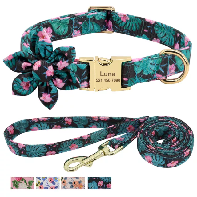 Halsband Leine Set Personalisiertes Hundehalsband Blumen Welpenhalsband S M L