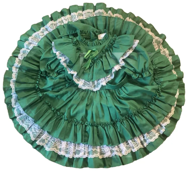 Green Full Circle Party Pageant Dress Sz 4T White Lace & Underskirt USA Vintage