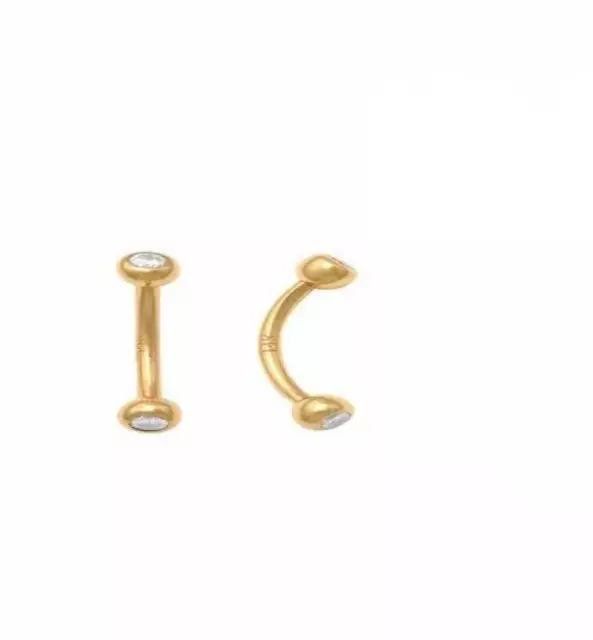 ADIRFINE 14K Solid Gold 16 Gauge Curved barbell eyebrow Ring Body Jewelry
