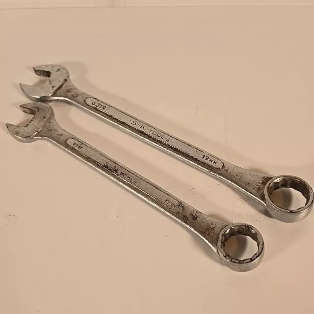 Lot of 2 S-K Tools Vintage Metric Combination Wrenches 19mm & 17mm 8317 8319 USA
