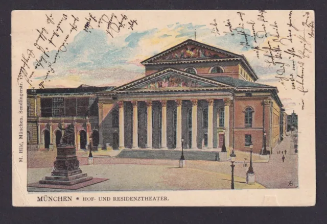 Stadtpost Privatpost Litho Ansichtskarte München Courier Hof + Residenz Theater
