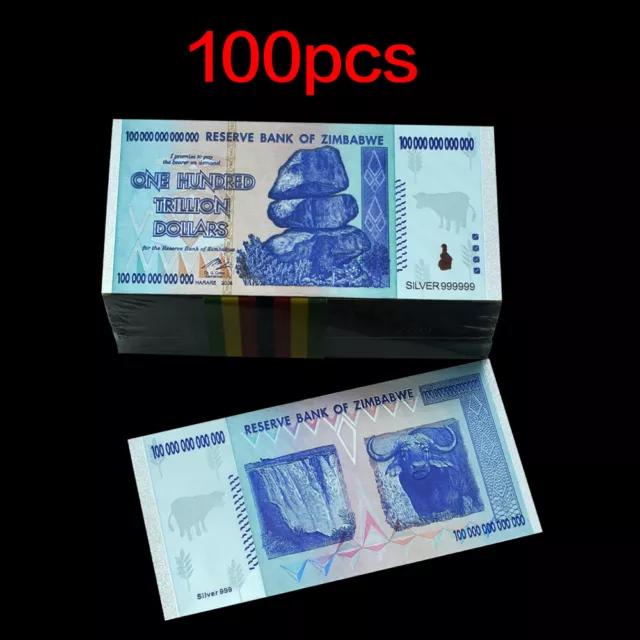 100Pcs Simbabwe Banknote Aus Silberfolie - One Hundred Trillion Dollars - Selten