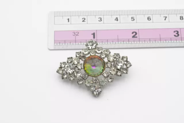 Vintage Roumbe Brooch Pin Yellow Green Pink, White Clear Rhinestones 1970s Czech 2