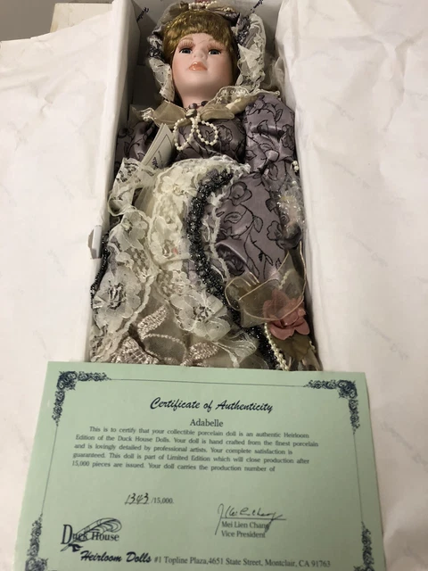 Heirloom Doll Adabelle 18" Hand Painted Porcelain Victorian Duck House (T)
