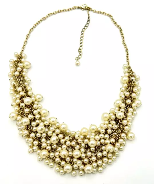 Gold Tone Chainmail Pearl Bib Collar Necklace