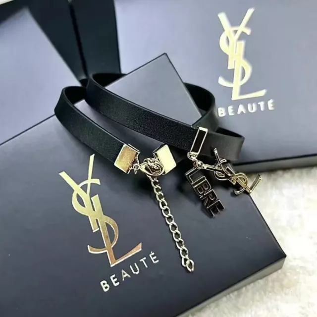 Yves Saint Laurent YSL Bracelet Necklace Choker Jewelry Black Gold With box