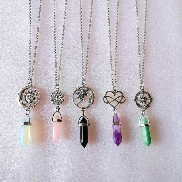 Handmade Quartz Crystal Hexagonal Chakra Pendulum Stone Pendant Necklace Jewelry