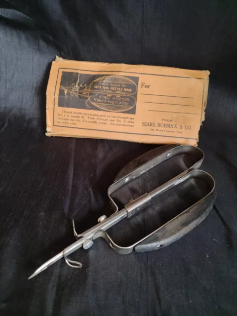 "Aguja de transporte de alfombra enganchada parisina vintage Sears Roebuck ""Mejor aguja de alfombra hecha"