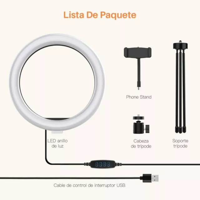 Luz de Anillo 10" LED foto Trípode con Soporte Giratorio TikTok