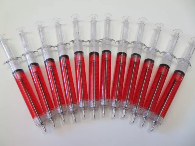 Lot 12 Red Syringe Shape Pens Ball Point Pen For Hospital Nurse /Black Ink/ New