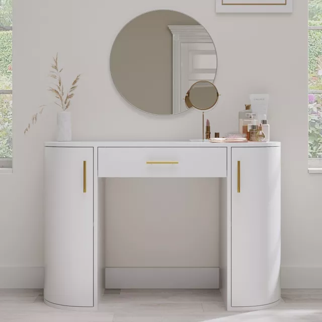 Toeletta grande bianco e oro con cassetto e ripiani - Lil LYY001