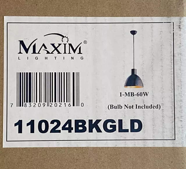 Maxim Lighting Cora One Pendant Light Fixture 13.75” Black & Gold 11024BKGLD