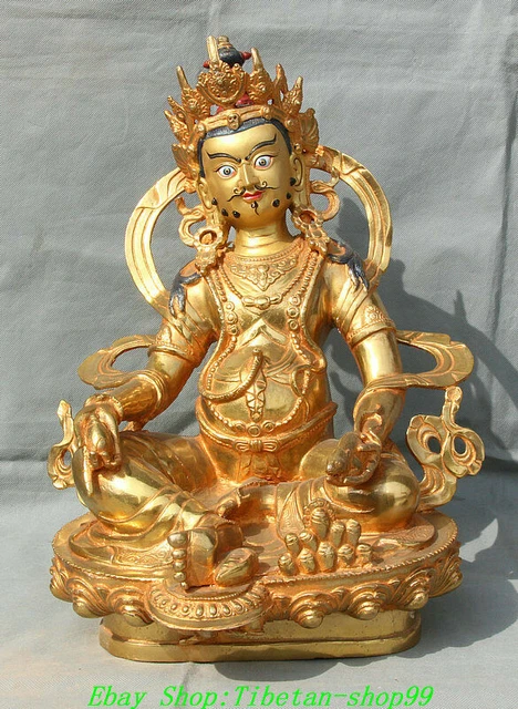 16" Old Tibetan Bronze Gilt Painting Yellow Jambhala Wealth God Buddha Seat