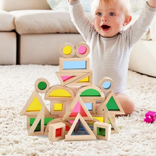 Hot Wooden Rainbow Blocks Toy For Kids Wooden Rainbow Stacking Tower Educational